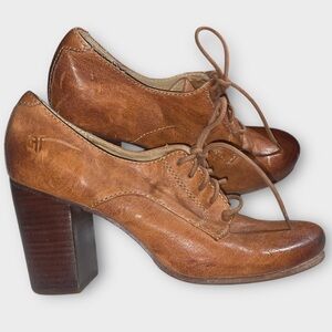Brown Leather Heeled Oxford Shoes